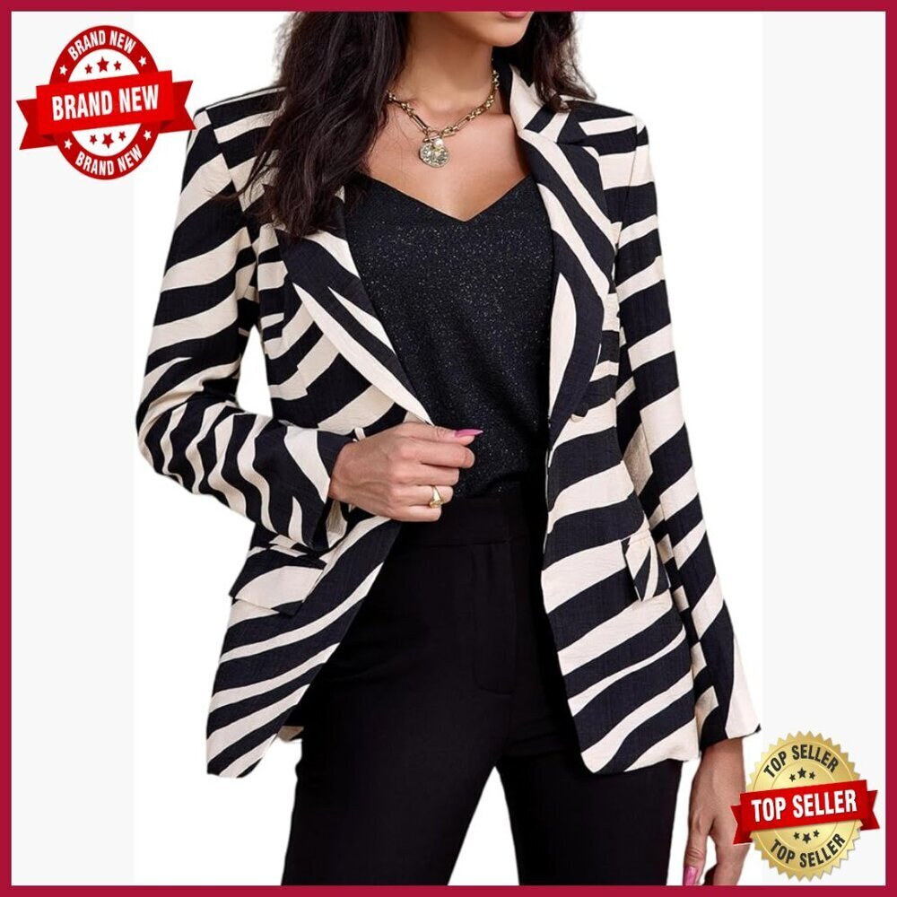 Long Sleeve Notch Lapel Blazer with Pockets, Polyester Spandex, Work Casual